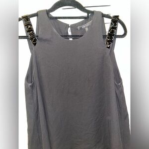 BCBGMaxAzria Black Joline Studded Strap Sleeveless Blouse Keyhole Back Size L